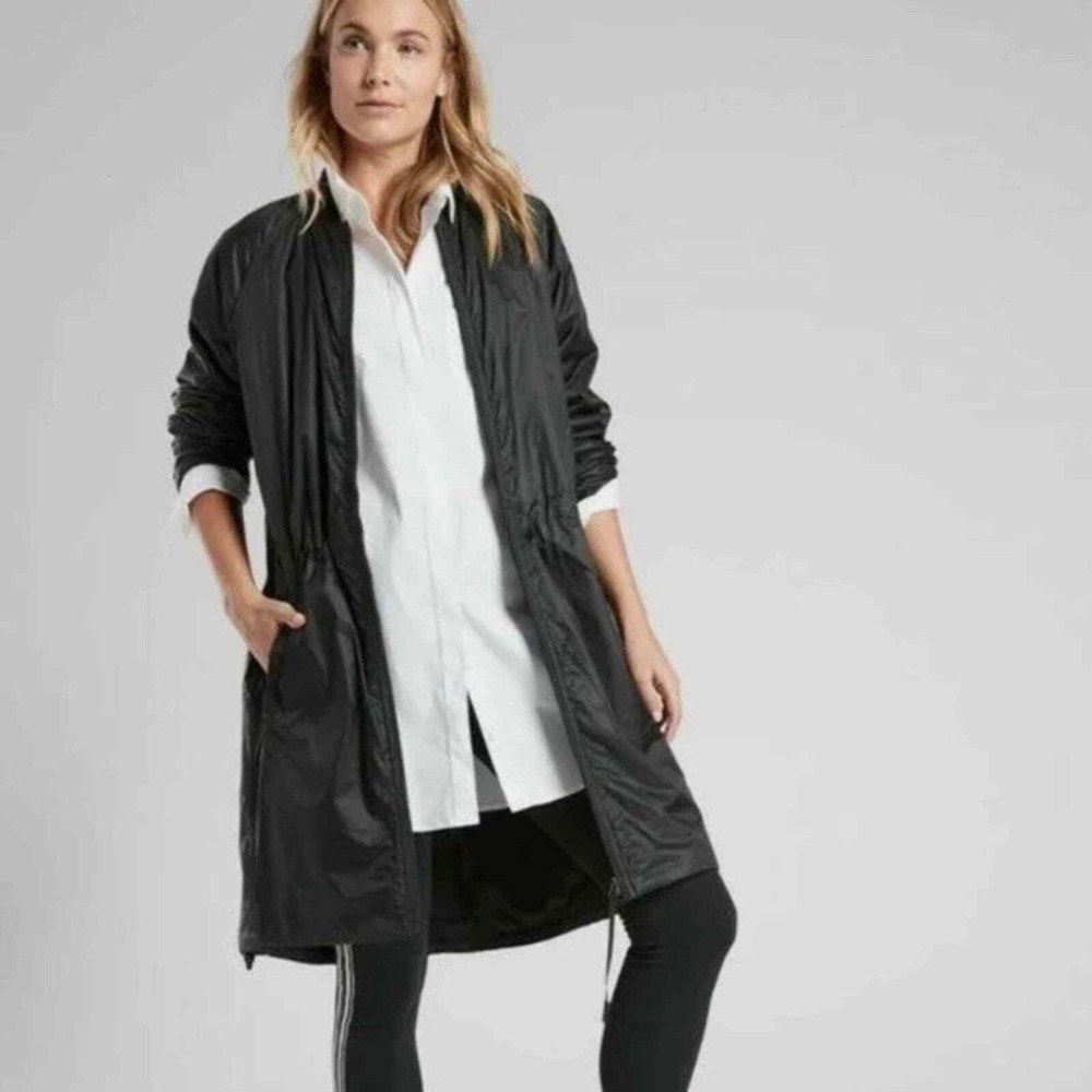 ATHLETA‎ Green Lightweight Long Bomber Jacket Drawstring Waist Size S